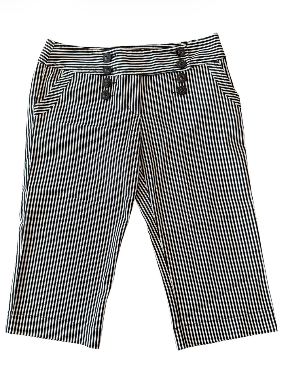Star City Sailor Button Striped Capris Black White Nautical Cropped Pants 11